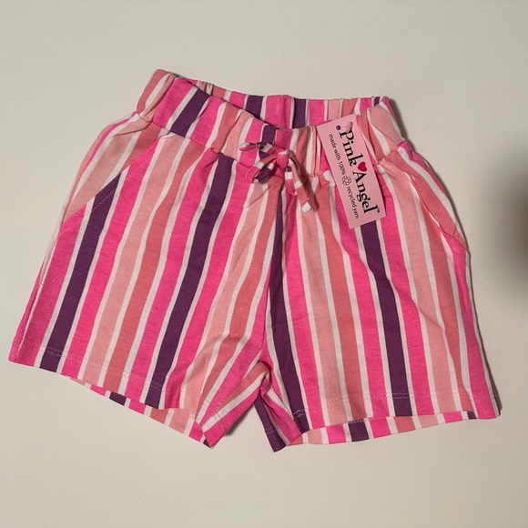 NWT Pink Angel 4T Girls Shorts Pink White Purple Stripes - Picture 1 of 6